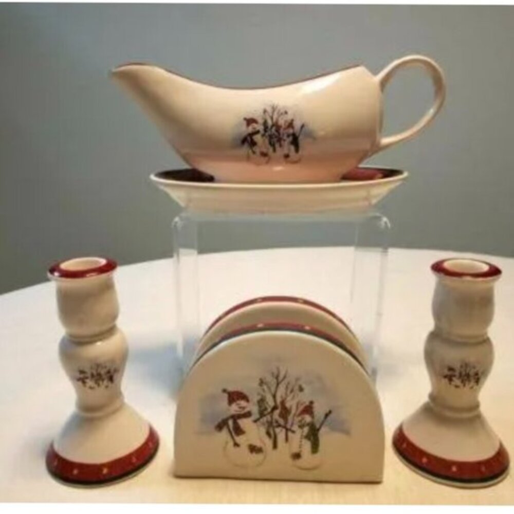 NEW Royal Seasons‎ 5 Piece Christmas Stoneware Accessory Set Discontinued NIB